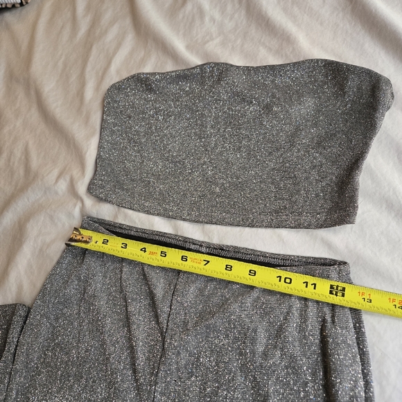 Shein SXY Silver Glitter Stretchy Tube Top & Flare Pants Set Party Evening - Picture 7 of 12